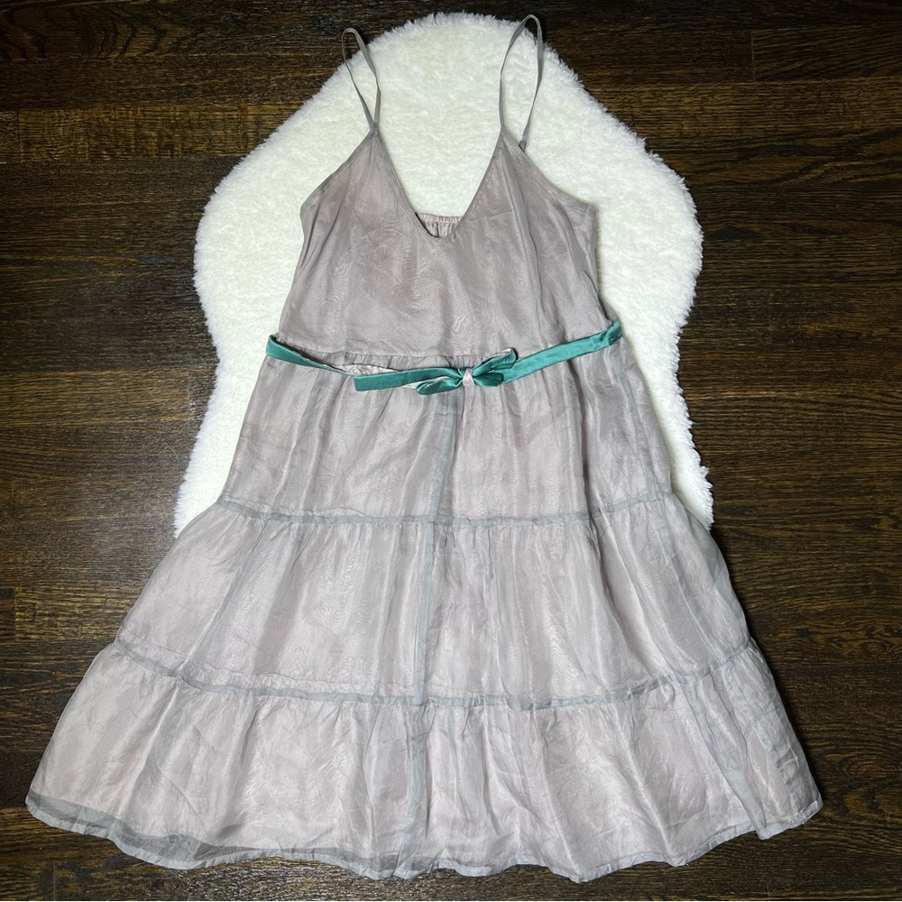 Sula Gray Tiered Tie Waist Mini Dress Extra Small